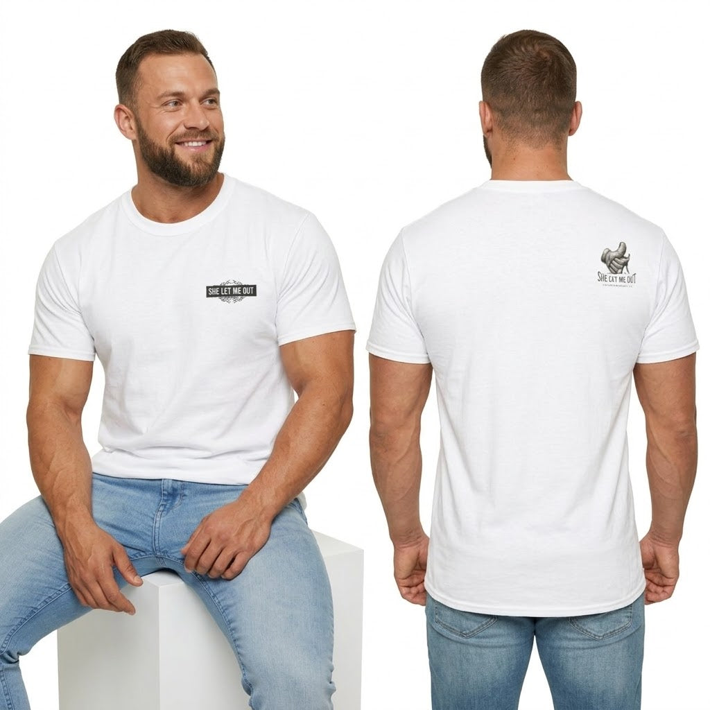 'SHE LET ME OUT' ORIGINAL T-SHIRT, MEN'S