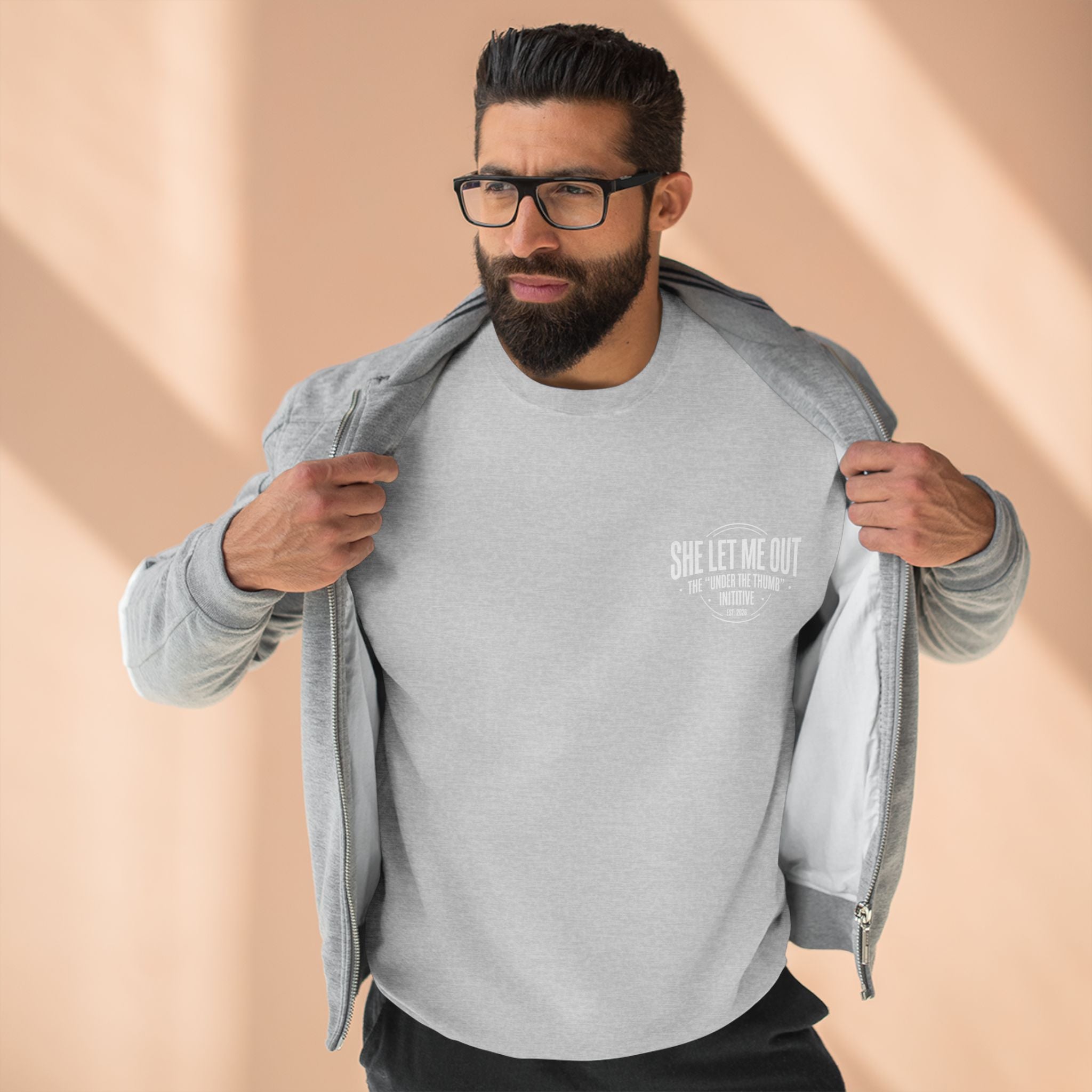 'SHE LET ME OUT' CREW NECK SWEATSHIRT, MEN'S