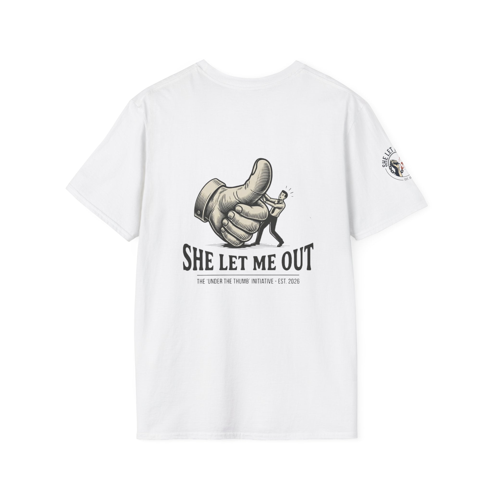 'SHE LET ME OUT' ORIGINAL, T-SHIRT, MEN'S