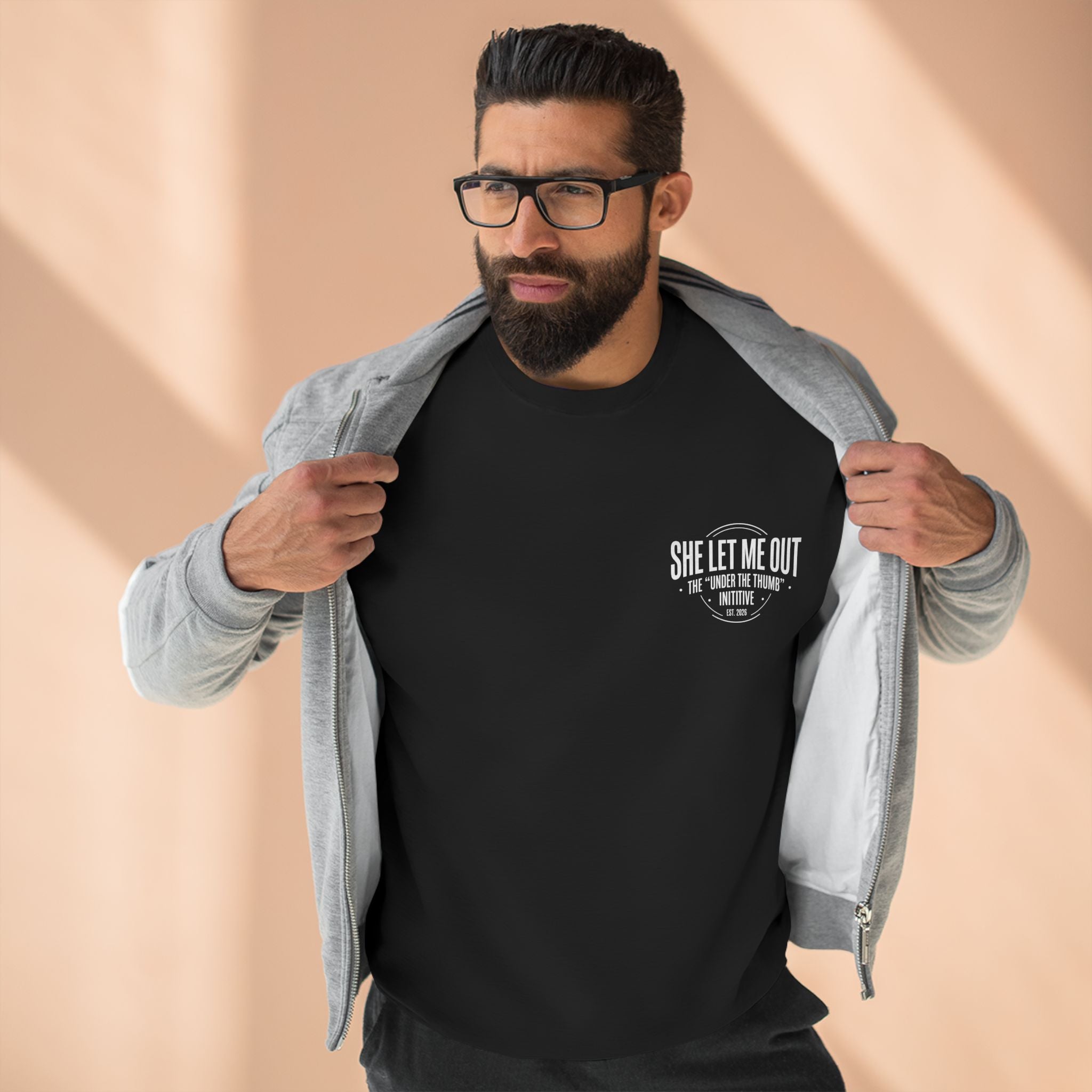 'SHE LET ME OUT' CREW NECK SWEATSHIRT, MEN'S