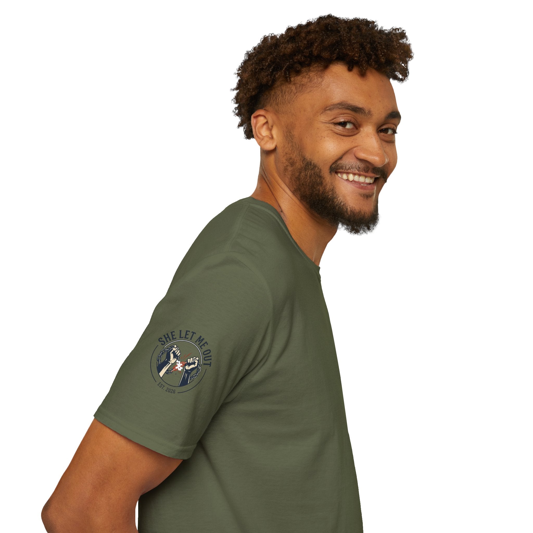 'SHE LET ME OUT' ORIGINAL T-SHIRT, MEN'S